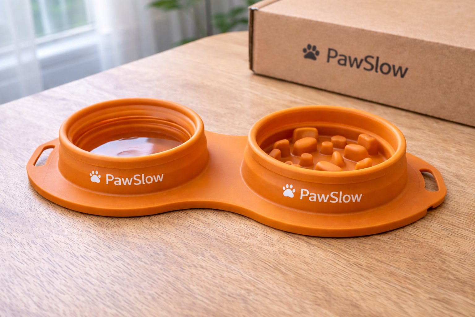 PawSlow Slow Feeder Bowl with branded packaging